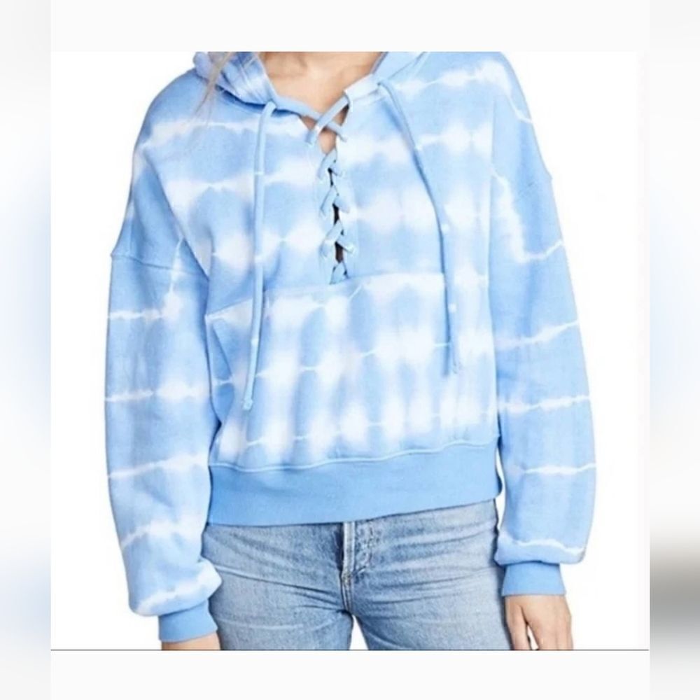 FREE PEOPLE MOVEMENT Blue Tie Dye Believer Lace Up Sweatshirt Hoodie Size S